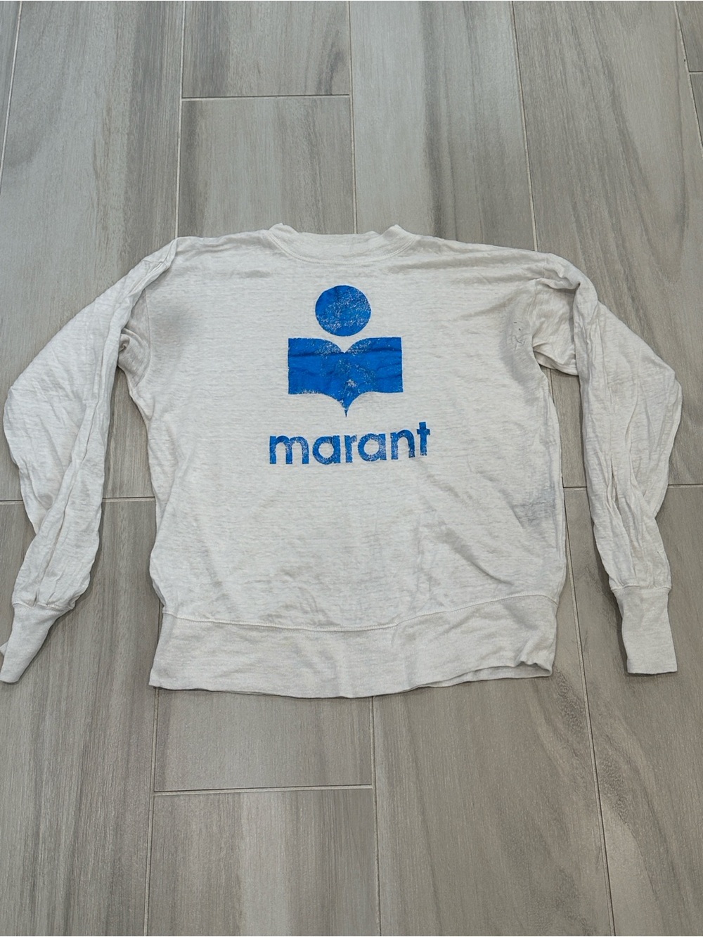 Isabel Marant Etoile Linen White Long Sleeve Logo Sweatshirt - Blue Graphic